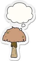 cartoon mushroom and thought bubble as a printed sticker vector