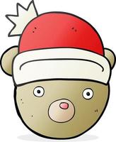 Oso de peluche de dibujos animados dibujados a mano alzada con sombrero de Navidad vector