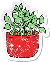 retro distressed sticker of a cartoon house plant vector