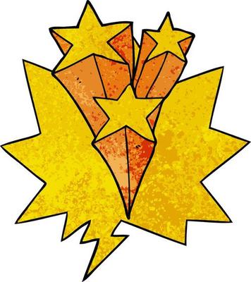 cartoon shooting stars and speech bubble in retro texture style