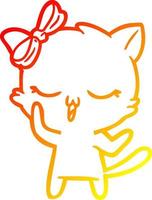 warm gradient line drawing cartoon cat with bow on head vector