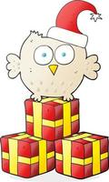 freehand drawn cartoon little owl wearing christmas hat vector