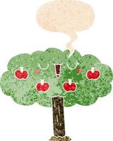 cartoon apple tree and speech bubble in retro textured style vector
