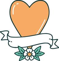 iconic tattoo style image of a heart and banner vector