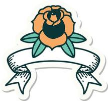 tattoo style sticker with banner of a flower vector