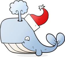 freehand drawn cartoon whale wearing christmas hat vector