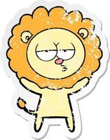 distressed sticker of a cartoon bored lion vector