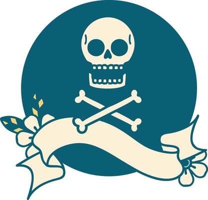 tattoo style icon with banner of cross bones
