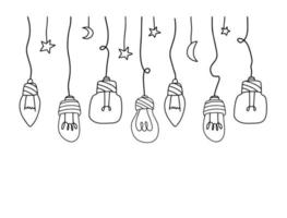 Light Bulb. Yellow electric device. Hand drawn illustration. Cartoon doodle lighting concept and idea vector