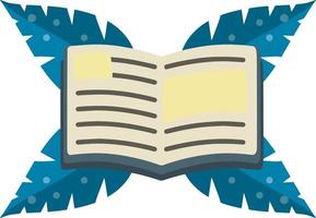 Open book. Blue cover. Reading and education. Icon for storytelling and education. Hobby and rest with paper with pages. Cartoon flat illustration isolated on white vector