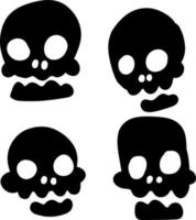 conjunto de calaveras divertidas. elemento aterrador de halloween. cabeza de muerte ilustración plana de dibujos animados. huesos humanos negros sobre fondo blanco vector