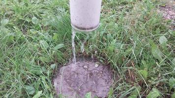 l'eau de pluie s'écoule d'un drain dans un seau video