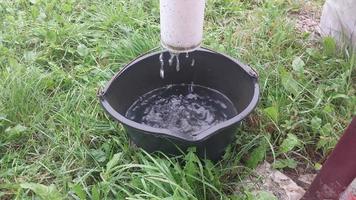 Rainwater dripping from a drain into a bucket video