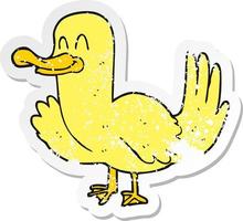 retro distressed sticker of a cartoon duck vector