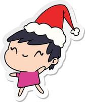 pegatina navideña caricatura de niña kawaii vector