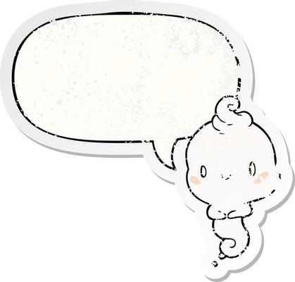 cute cartoon ghost and speech bubble distressed sticker