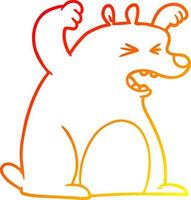 warm gradient line drawing cartoon roaring bear vector