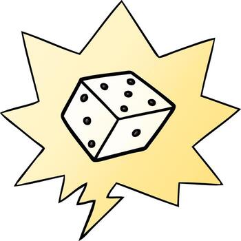 cartoon dice and speech bubble in smooth gradient style vector