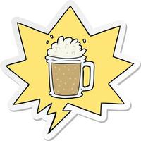 cartoon pint of ale and speech bubble sticker vector