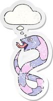 cartoon snake and thought bubble as a distressed worn sticker vector