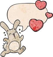 cartoon rabbit in love and speech bubble in retro texture style vector