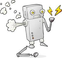 freehand drawn cartoon broken robot vector