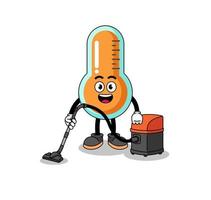 Character mascot of thermometer holding vacuum cleaner vector