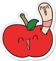 sticker of a cartoon worm in happy apple vector