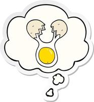 cartoon cracked egg and thought bubble as a printed sticker vector