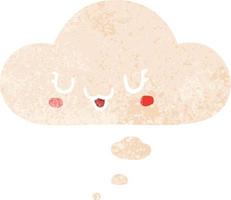 cute happy cartoon face and thought bubble in retro textured style vector