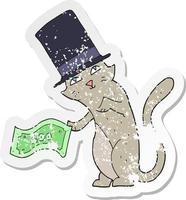 retro distressed sticker of a cartoon rich cat vector