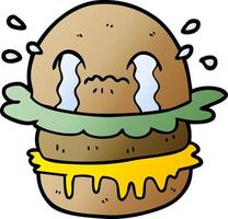 cartoon crying fast food burger vector