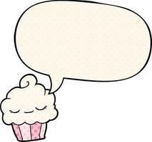 funny cartoon cupcake and speech bubble in comic book style vector