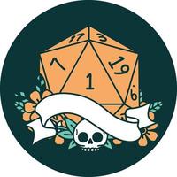 icon of natural one d20 dice roll vector