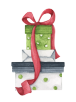 Watercolor drawing Christmas gift boxes with bows, Present box. png