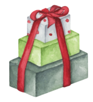 acquerello disegno Natale regalo scatole con archi, presente scatola. png