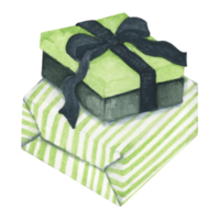 Watercolor drawing Christmas gift boxes with bows, Present box. png