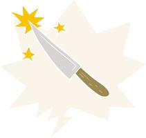 cartoon sharp kitchen knife and speech bubble in retro style vector