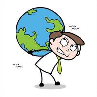 asset of a young businessman cartoon character lifting the earth, a bitter picture of the burden of life vector