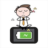 asset of a young businessman cartoon character who is charging himself to get back to work vector