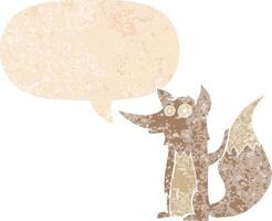 cartoon wolf and speech bubble in retro textured style vector