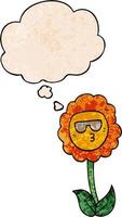 cartoon flower and thought bubble in grunge texture pattern style vector