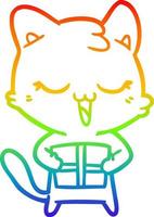 rainbow gradient line drawing happy cartoon cat vector