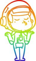 rainbow gradient line drawing cartoon confident astronaut vector