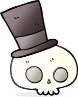 freehand drawn cartoon skull wearing top hat vector