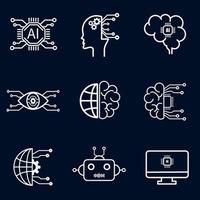 vector set of artificial intelligence icons. multiple processor symbols, robotics, knowledge expansion and more