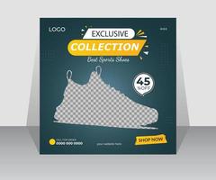 Promoción exclusiva de venta de zapatos en redes sociales y plantilla de banner web. vector