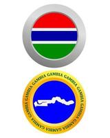 Botón como símbolo de la bandera de Gambia y el mapa sobre un fondo blanco. vector