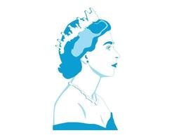 Queen Elizabeth Young Face Portrait Cyan British United Kingdom National Europe Country Vector Illustration Abstract Design