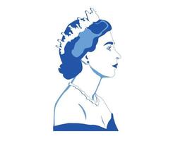 reina elizabeth joven cara retrato azul británico reino unido nacional europa país vector ilustración abstracto diseño